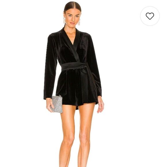 Amanda Uprichard x REVOLVE Earla Romper in Black Velvet - Picture 1 of 10